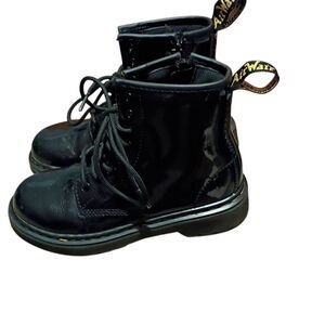 Dr. Martens Shiny Black Kids Boots Size 1 Zip Sides
